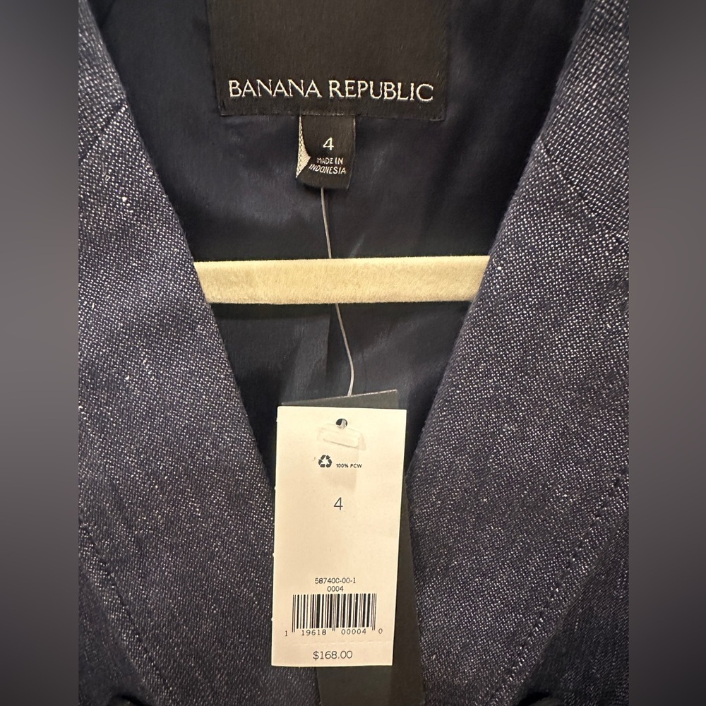 Banana Republic NWT Navy Linen Blend Double Breasted Blazer Size 4 - Picture 2 of 5